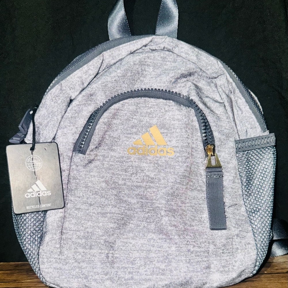 Adidas Heather Gray Mini Backpack with Gold Logo